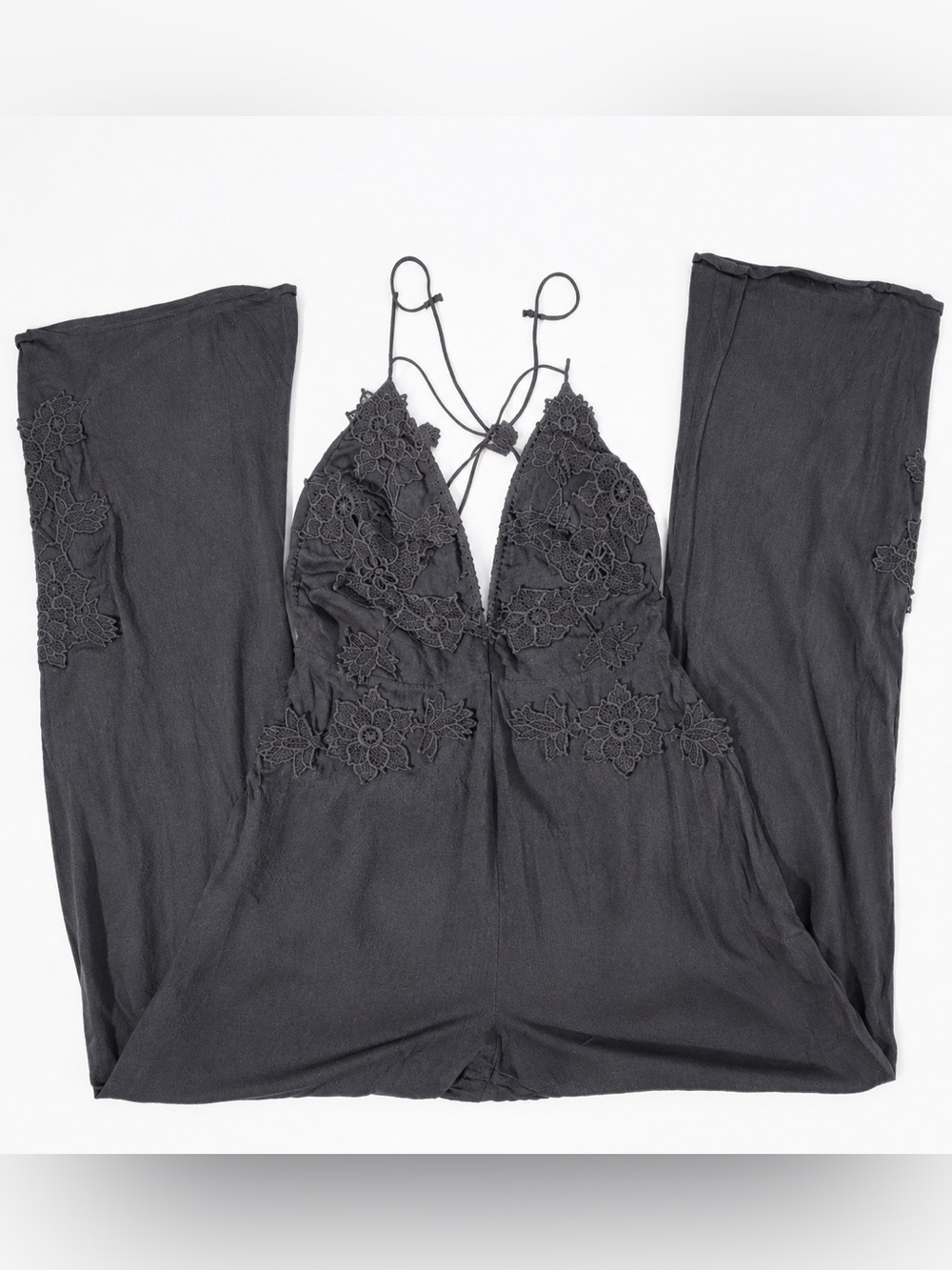 For Love & Lemons Black Lace Halter Jumpsuit - SMALL